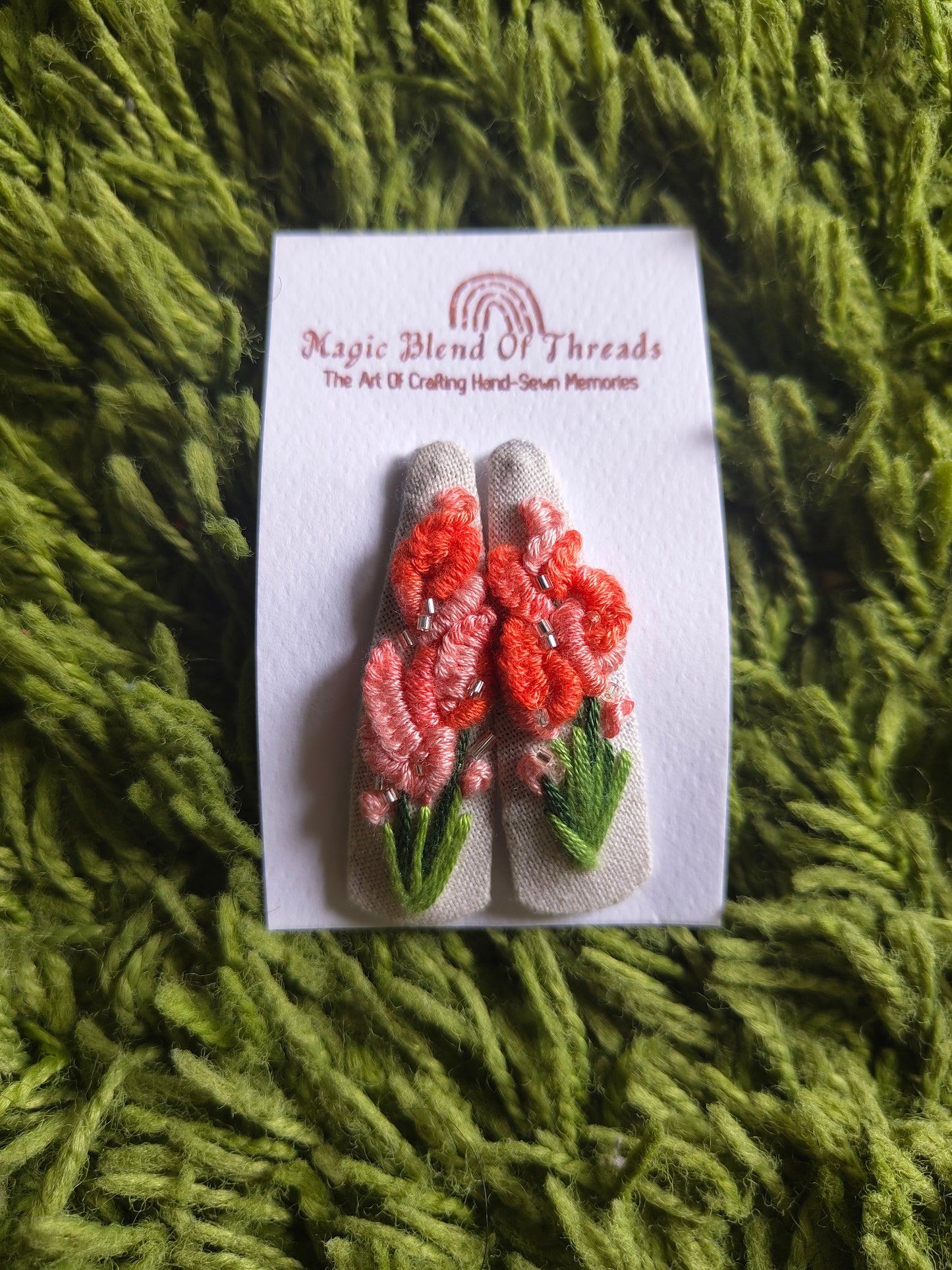 Hand-Embroidered Floral Hair Clips