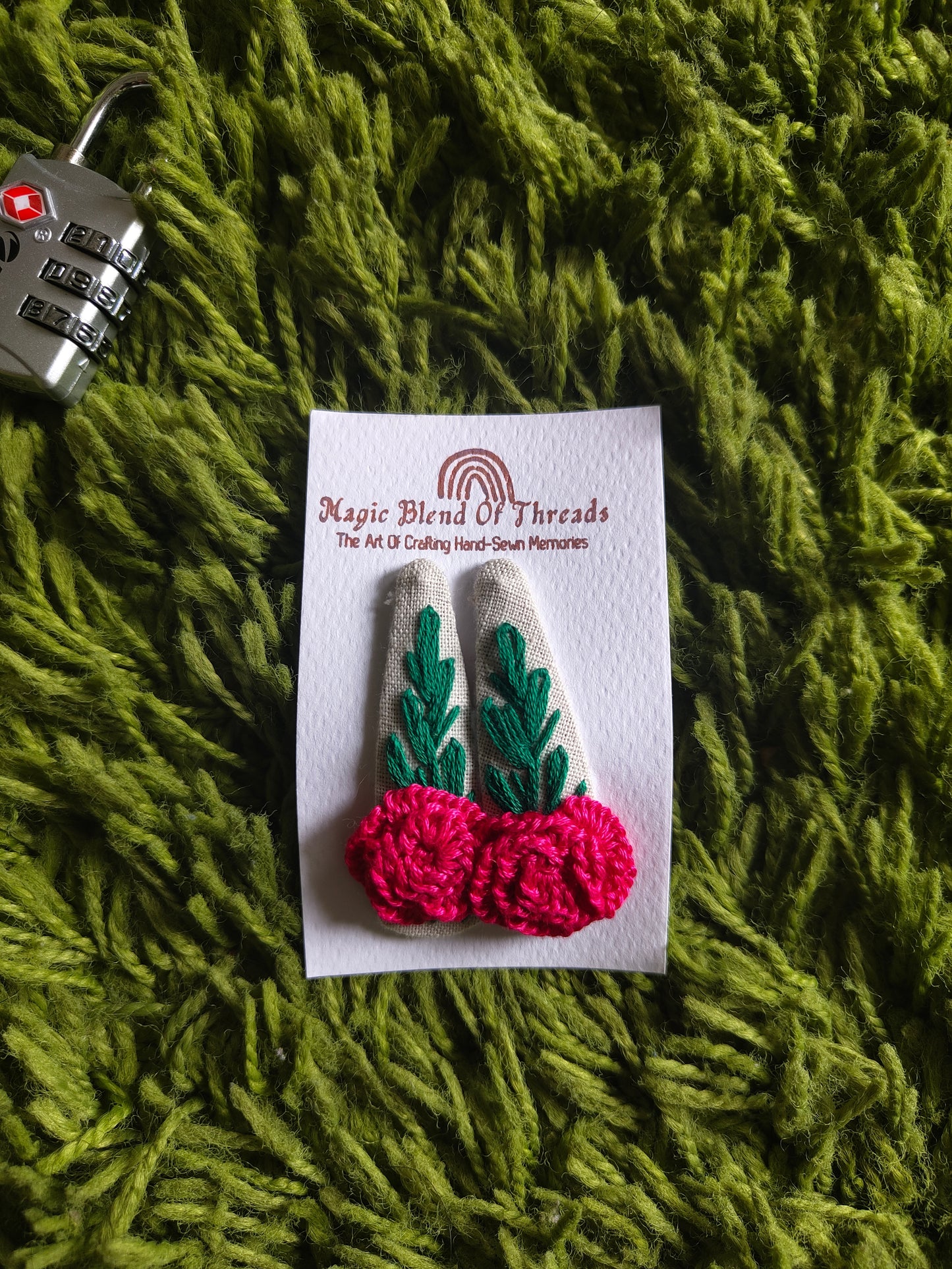 Hand-Embroidered Floral Hair Clips