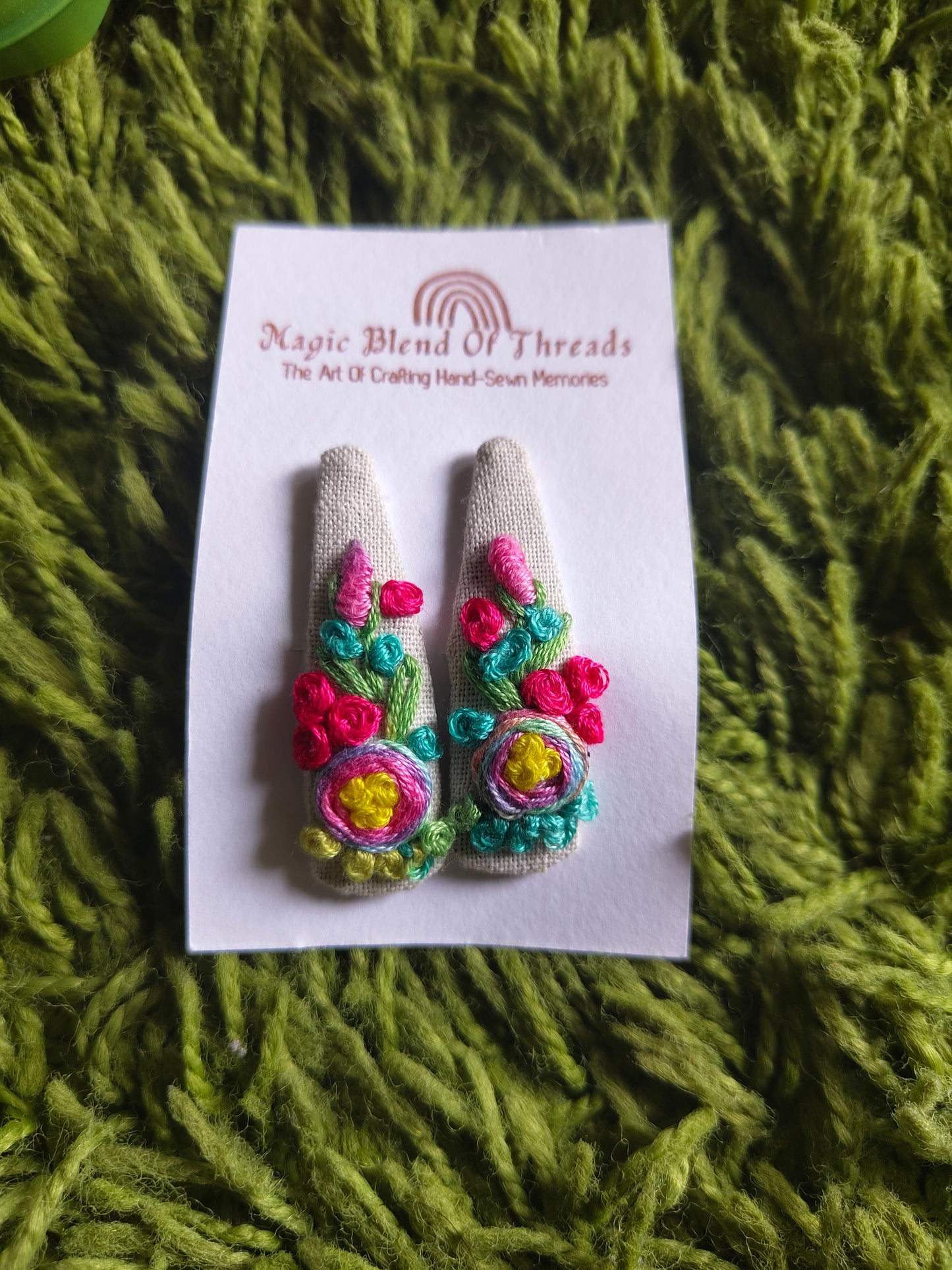 Hand-Embroidered Floral Hair Clips