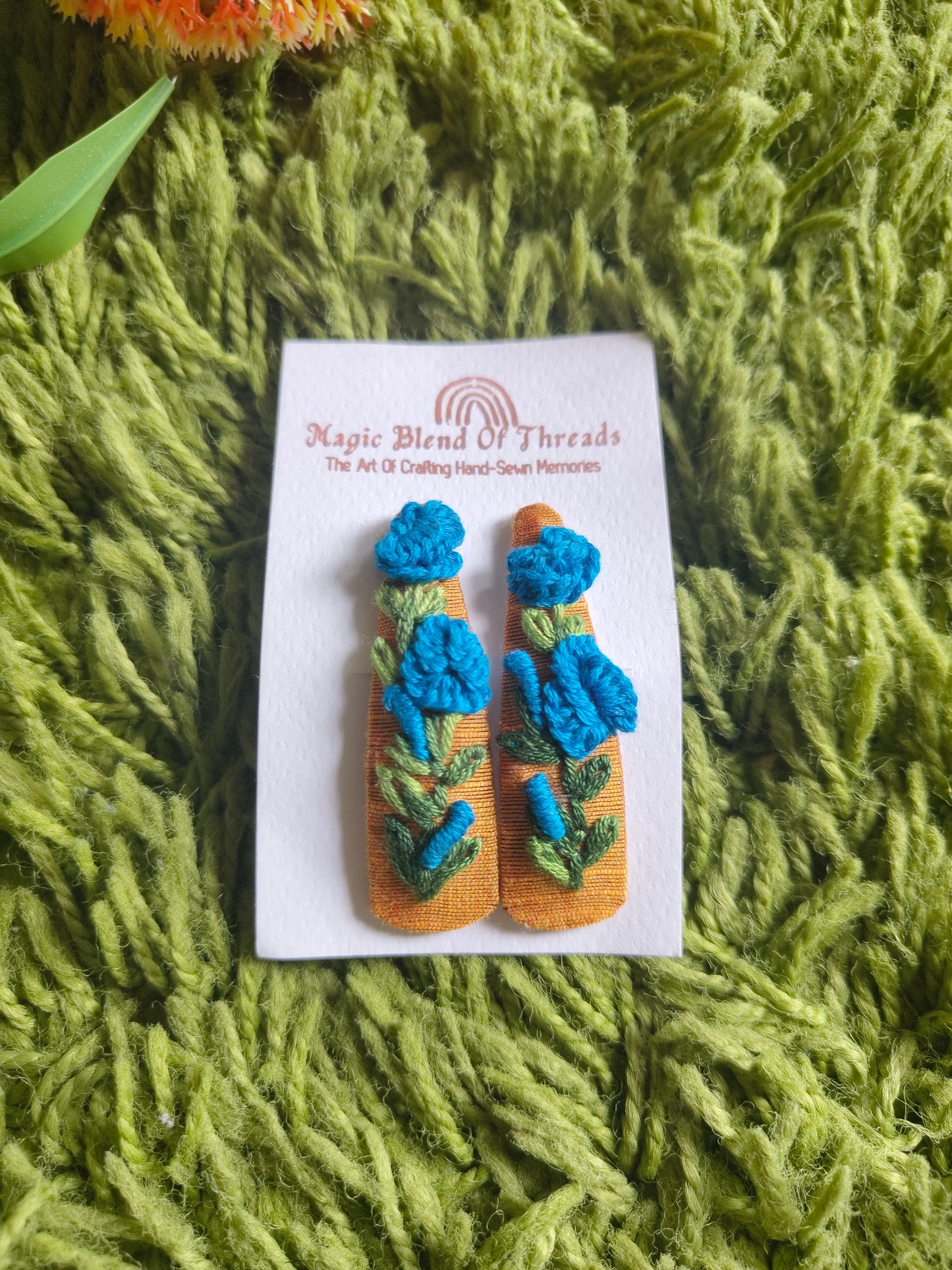 Hand-Embroidered Floral Hair Clips