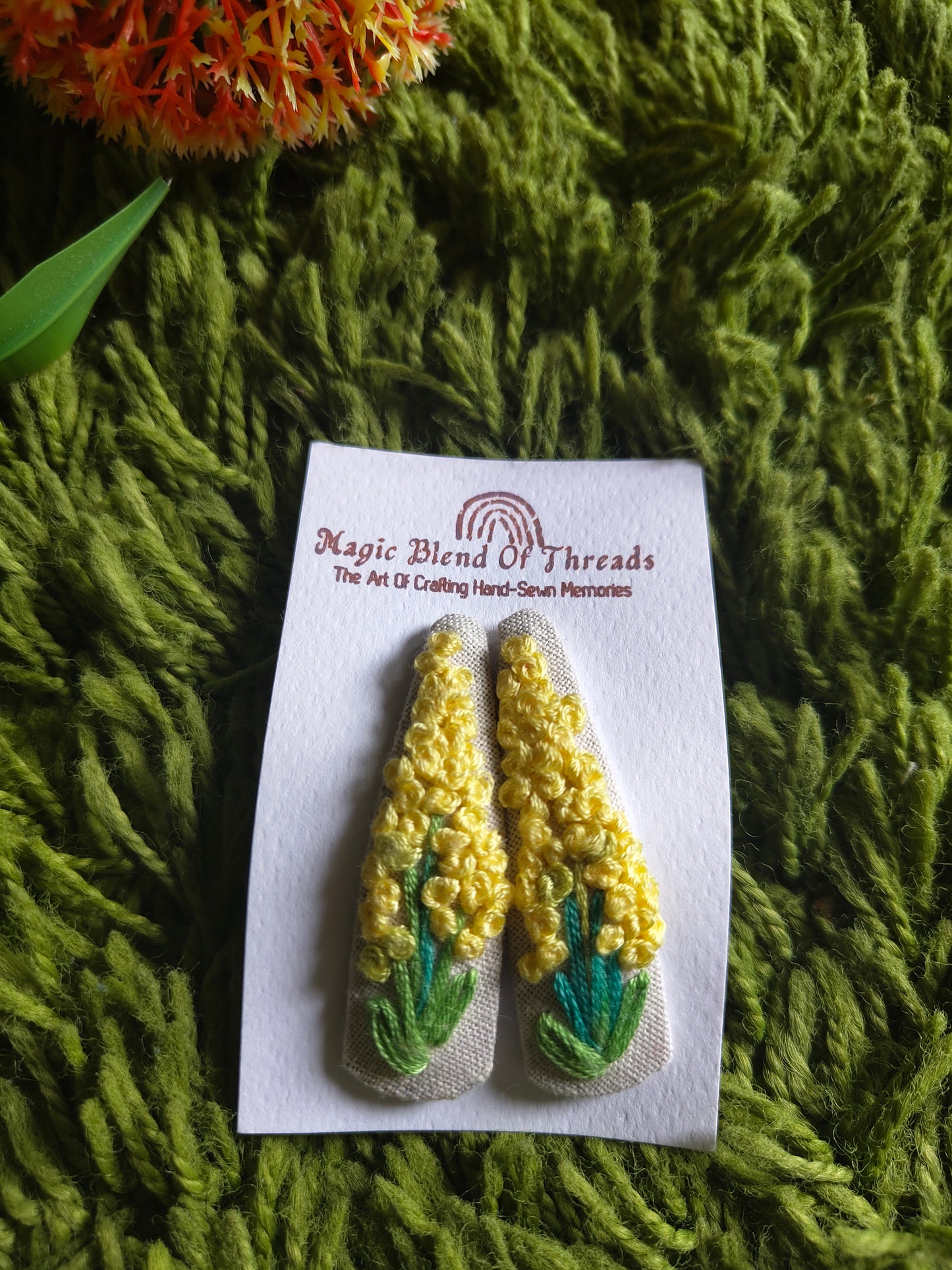 Hand-Embroidered Floral Hair Clips