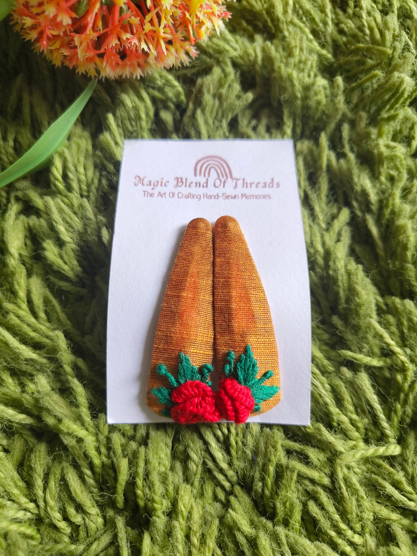 Hand-Embroidered Floral Hair Clips